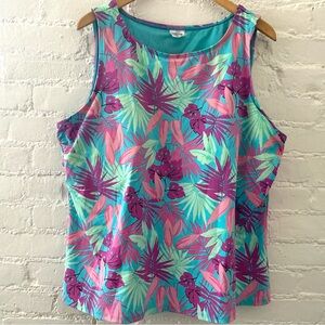 Lands’ End Tropical Floral Print Swimsuit Tankini Top Size 24W Padded